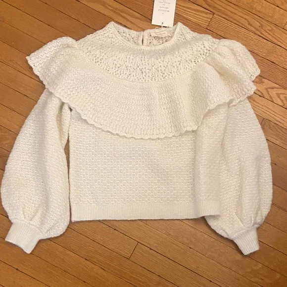 Sezane White Textured Ruffle Sweater - Picture 2 of 2